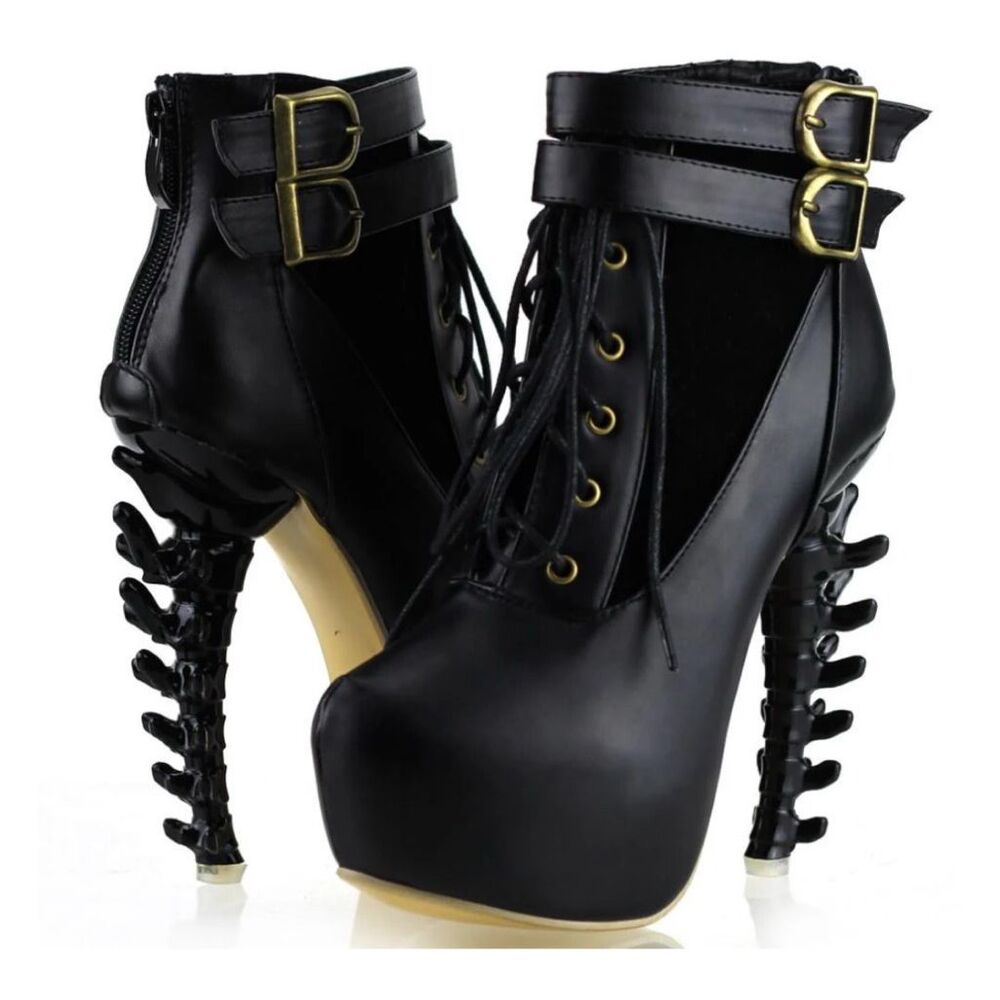 Gothic Babe Gothic Punk Bone Heel Boots Black $184 38